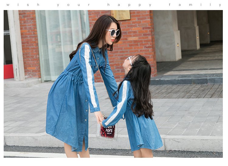 2020 Koreaanse Casual Styel Moeder Dochter Jeans Jurk Familie Bijpassende Denim Shirts Blouse Jassen Vader Moeder Zoon Outfits
