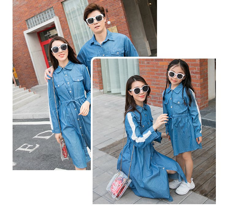 2020 Koreaanse Casual Styel Moeder Dochter Jeans Jurk Familie Bijpassende Denim Shirts Blouse Jassen Vader Moeder Zoon Outfits