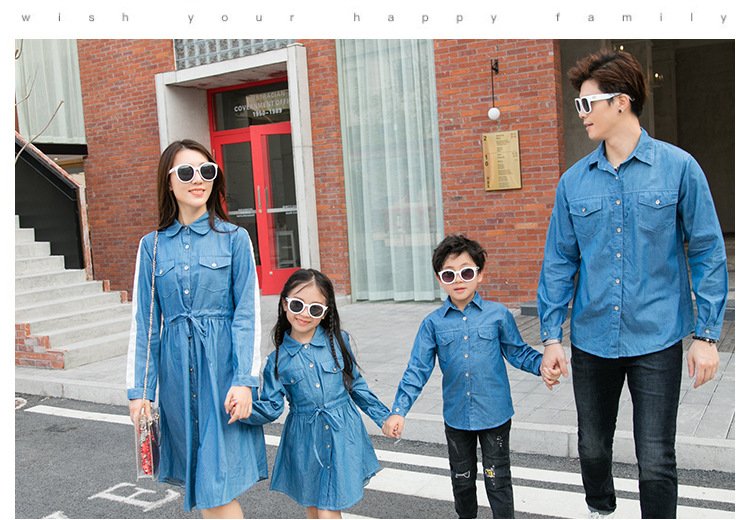 2020 Koreaanse Casual Styel Moeder Dochter Jeans Jurk Familie Bijpassende Denim Shirts Blouse Jassen Vader Moeder Zoon Outfits