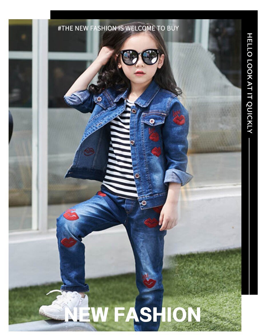 Tiener Meisjes Kleding Denim Jacket & Jeans 2 Stuks Pak Voor Meisjes Mode Borduren Meisjes Kleding Set Herfst Kinderen Pakken voor Meisjes Tiener Meisjes Kleding Denim Jacket & Jeans 2 Stuks Pak Voor Meisjes Mode Borduren Meisjes Kleding Set Herfst Kinderen Pakken voor Meisjes