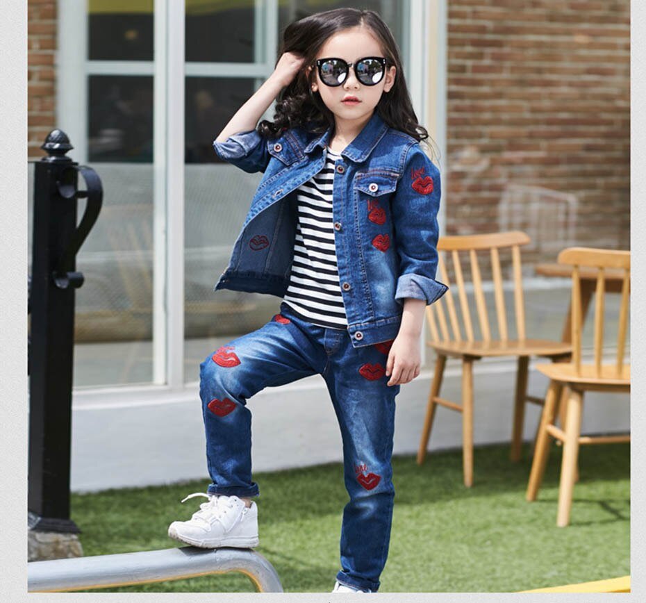 Tiener Meisjes Kleding Denim Jacket & Jeans 2 Stuks Pak Voor Meisjes Mode Borduren Meisjes Kleding Set Herfst Kinderen Pakken voor Meisjes Tiener Meisjes Kleding Denim Jacket & Jeans 2 Stuks Pak Voor Meisjes Mode Borduren Meisjes Kleding Set Herfst Kinderen Pakken voor Meisjes