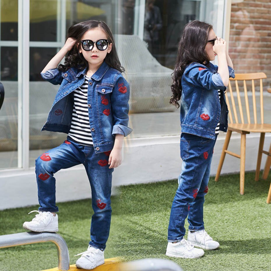 Tiener Meisjes Kleding Denim Jacket & Jeans 2 Stuks Pak Voor Meisjes Mode Borduren Meisjes Kleding Set Herfst Kinderen Pakken voor Meisjes Tiener Meisjes Kleding Denim Jacket & Jeans 2 Stuks Pak Voor Meisjes Mode Borduren Meisjes Kleding Set Herfst Kinderen Pakken voor Meisjes