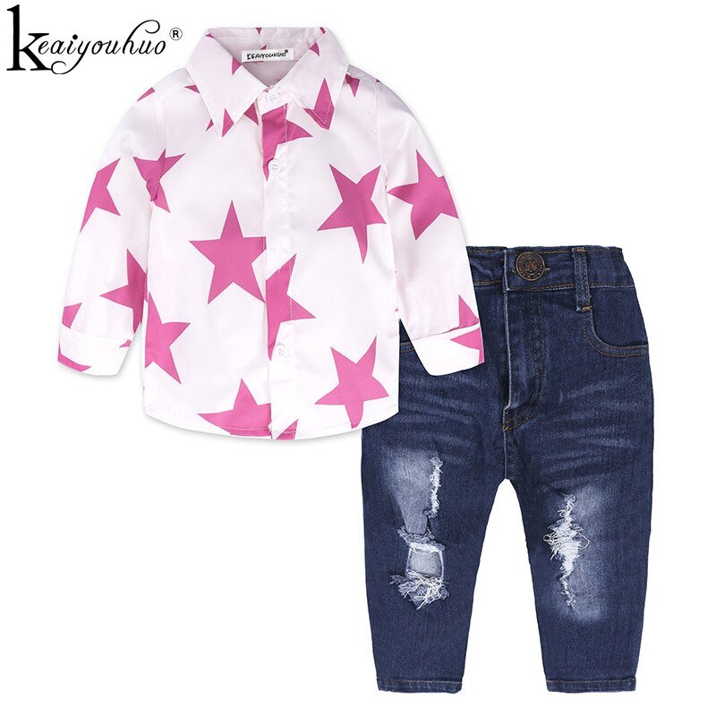 KEAIYOUHUO Kinderen Kleding 2020 Lente Lange Mouw Meisjes Sets T-shirt + Jeans 2 stuks Baby Meisjes Kleding Sets fashion Kids Kostuums