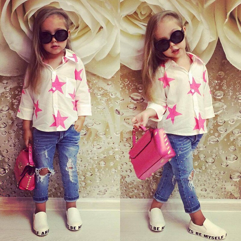 KEAIYOUHUO Kinderen Kleding 2020 Lente Lange Mouw Meisjes Sets T-shirt + Jeans 2 stuks Baby Meisjes Kleding Sets fashion Kids Kostuums