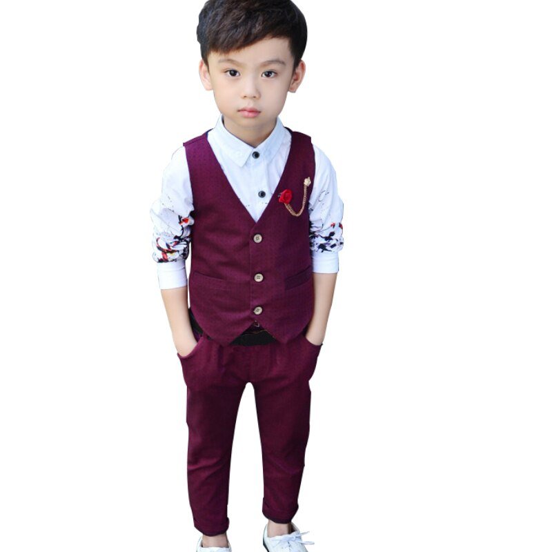 Kinderen Wedding Suit Voor Jongens Vest + Broek 2 Stuks Formele Pak Rood Grijs Jongens Lente Zomer Engeland Stijl Kinderen blazer Suits