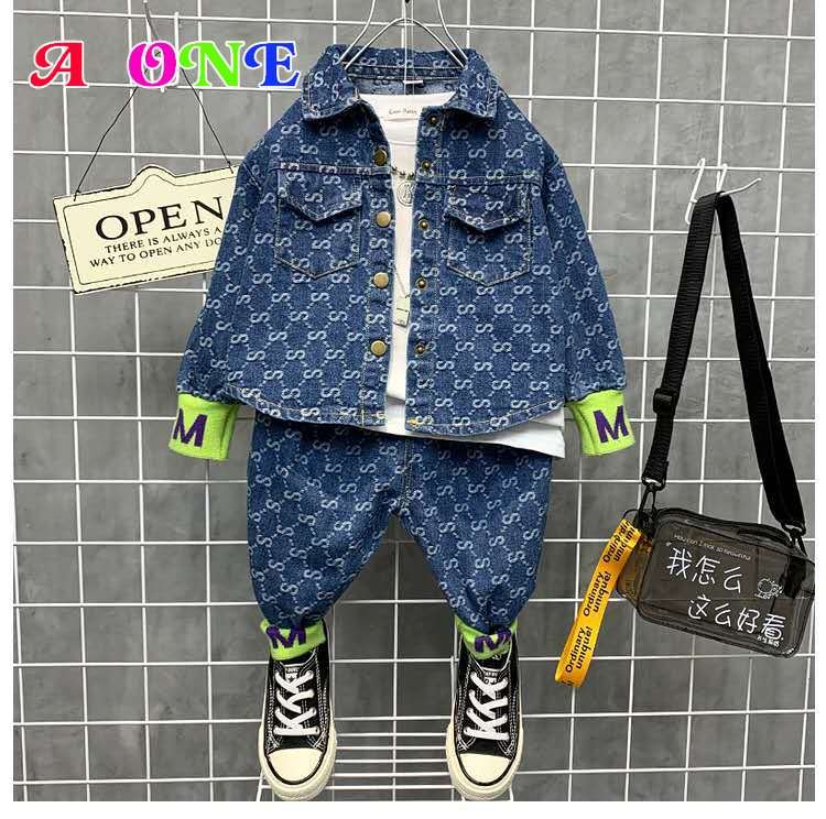Herfst Lente Baby Set Jongens Denim Jas + Broek Meisje 2 Stuks Set Kinderen Pak Voor Kinderen Ins Geometrische Brief volledige Print 2-12 Jr Herfst Lente Baby Set Jongens Denim Jas + Broek Meisje 2 Stuks Set Kinderen Pak Voor Kinderen Ins Geometrische Brief volledige Print 2-12 Jr