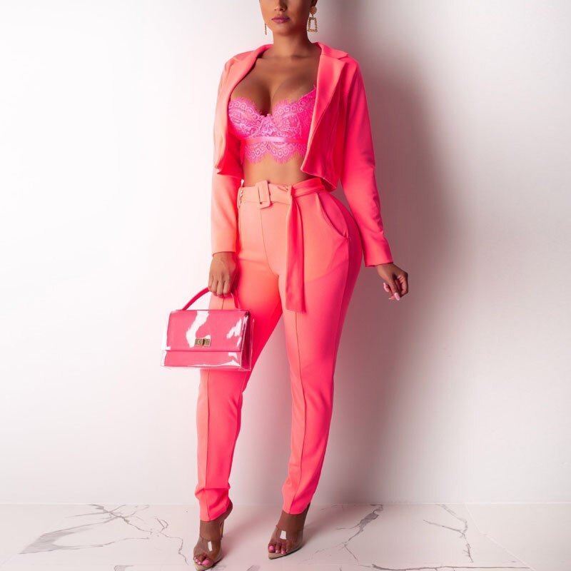 Vrouwen Lente Herfst Office Dames Elegant Plain Blazer Suits Sets Lange Broek En Blazers Sets Chic Streetwear