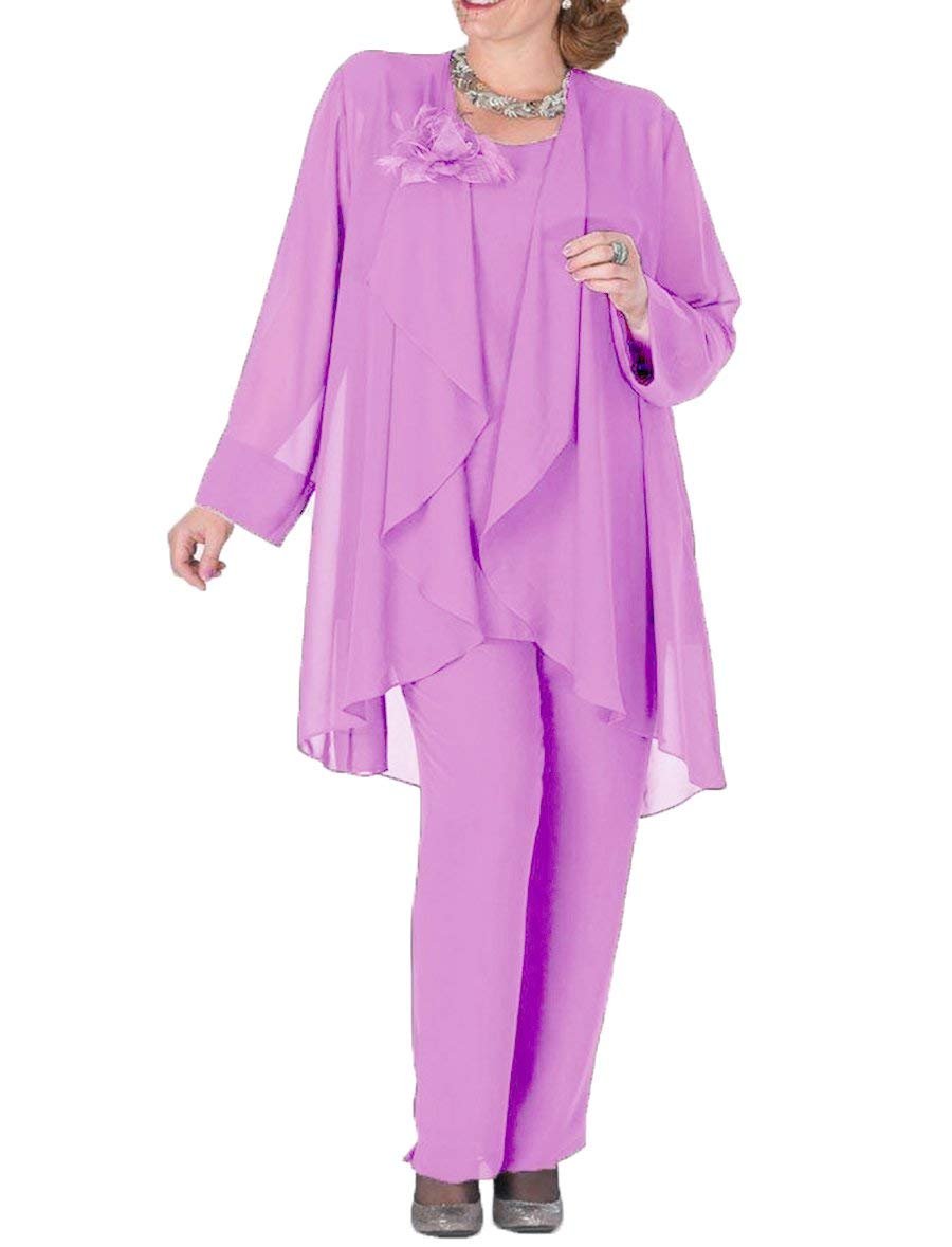 Vrouwen Bloem Chiffon Royal Blue Moeder van de Bruid Jurk Broek Pak 3 Pieces met Jacket Outfit Lange Mouwen