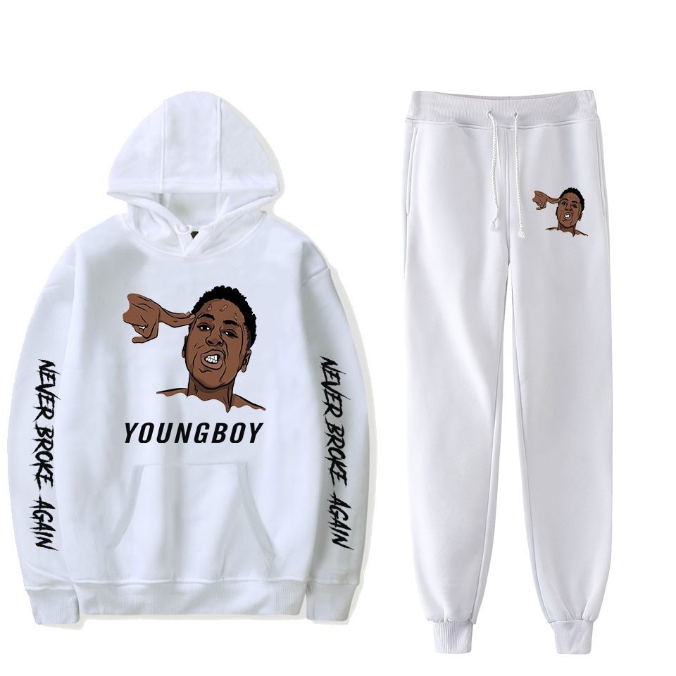 Hot Youngboy Nooit Brak Weer Mode Lange Mouwen Hooded Sweater 2Pcs Vrouwen/Mannen Trainingspak Hoodies Broek Hip hop Sport Pak