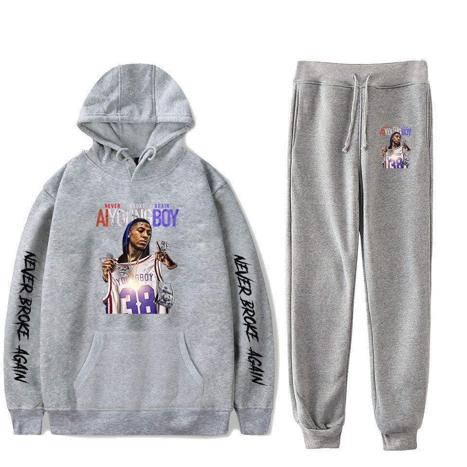 Hot Youngboy Nooit Brak Weer Mode Lange Mouwen Hooded Sweater 2Pcs Vrouwen/Mannen Trainingspak Hoodies Broek Hip hop Sport Pak