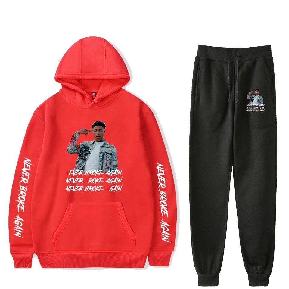 Hot Youngboy Nooit Brak Weer Mode Lange Mouwen Hooded Sweater 2Pcs Vrouwen/Mannen Trainingspak Hoodies Broek Hip hop Sport Pak