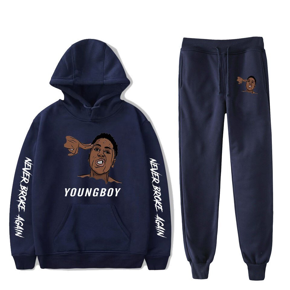 Hot Youngboy Nooit Brak Weer Mode Lange Mouwen Hooded Sweater 2Pcs Vrouwen/Mannen Trainingspak Hoodies Broek Hip hop Sport Pak