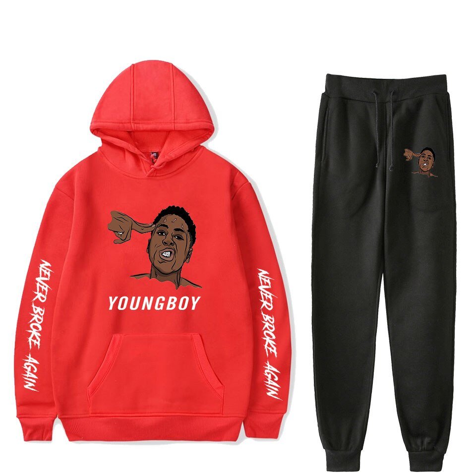 Hot Youngboy Nooit Brak Weer Mode Lange Mouwen Hooded Sweater 2Pcs Vrouwen/Mannen Trainingspak Hoodies Broek Hip hop Sport Pak