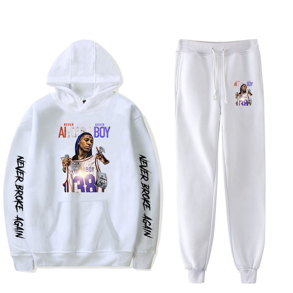 Hot Youngboy Nooit Brak Weer Mode Lange Mouwen Hooded Sweater 2Pcs Vrouwen/Mannen Trainingspak Hoodies Broek Hip hop Sport Pak