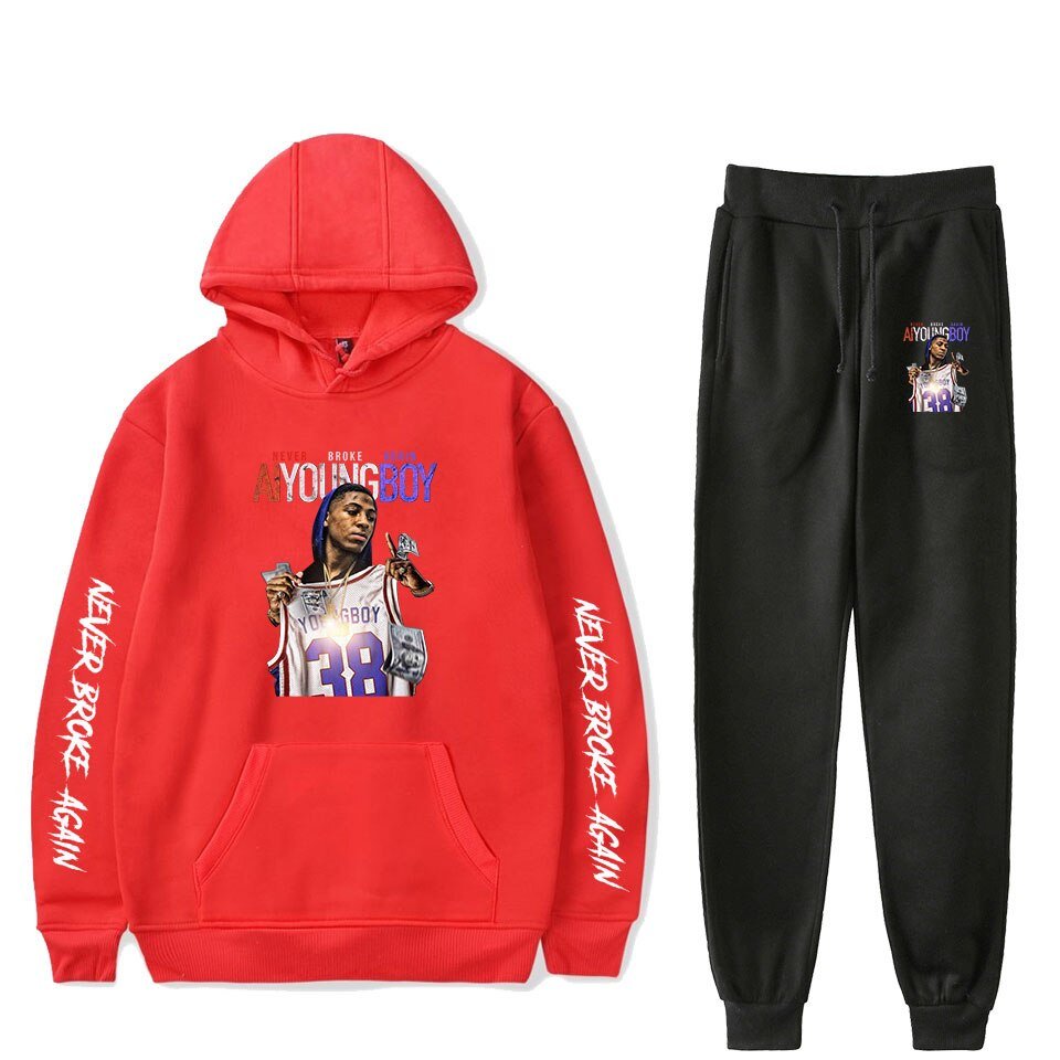 Hot Youngboy Nooit Brak Weer Mode Lange Mouwen Hooded Sweater 2Pcs Vrouwen/Mannen Trainingspak Hoodies Broek Hip hop Sport Pak
