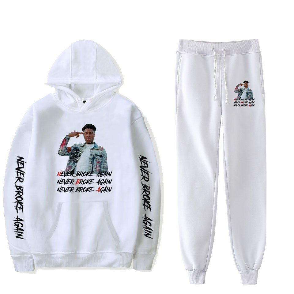 Hot Youngboy Nooit Brak Weer Mode Lange Mouwen Hooded Sweater 2Pcs Vrouwen/Mannen Trainingspak Hoodies Broek Hip hop Sport Pak