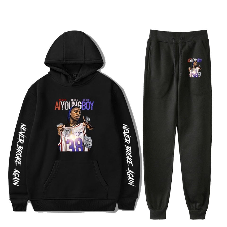 Hot Youngboy Nooit Brak Weer Mode Lange Mouwen Hooded Sweater 2Pcs Vrouwen/Mannen Trainingspak Hoodies Broek Hip hop Sport Pak