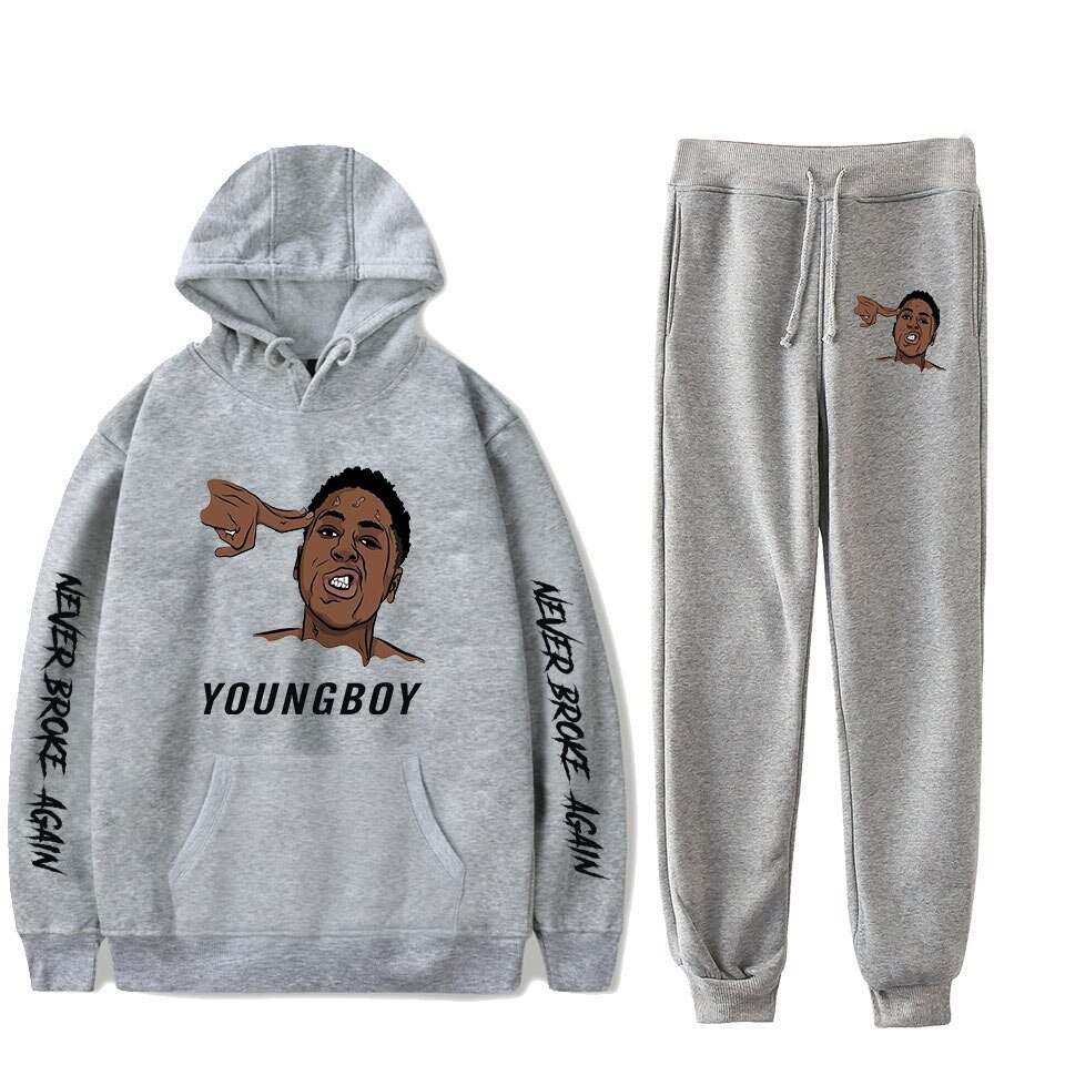 Hot Youngboy Nooit Brak Weer Mode Lange Mouwen Hooded Sweater 2Pcs Vrouwen/Mannen Trainingspak Hoodies Broek Hip hop Sport Pak