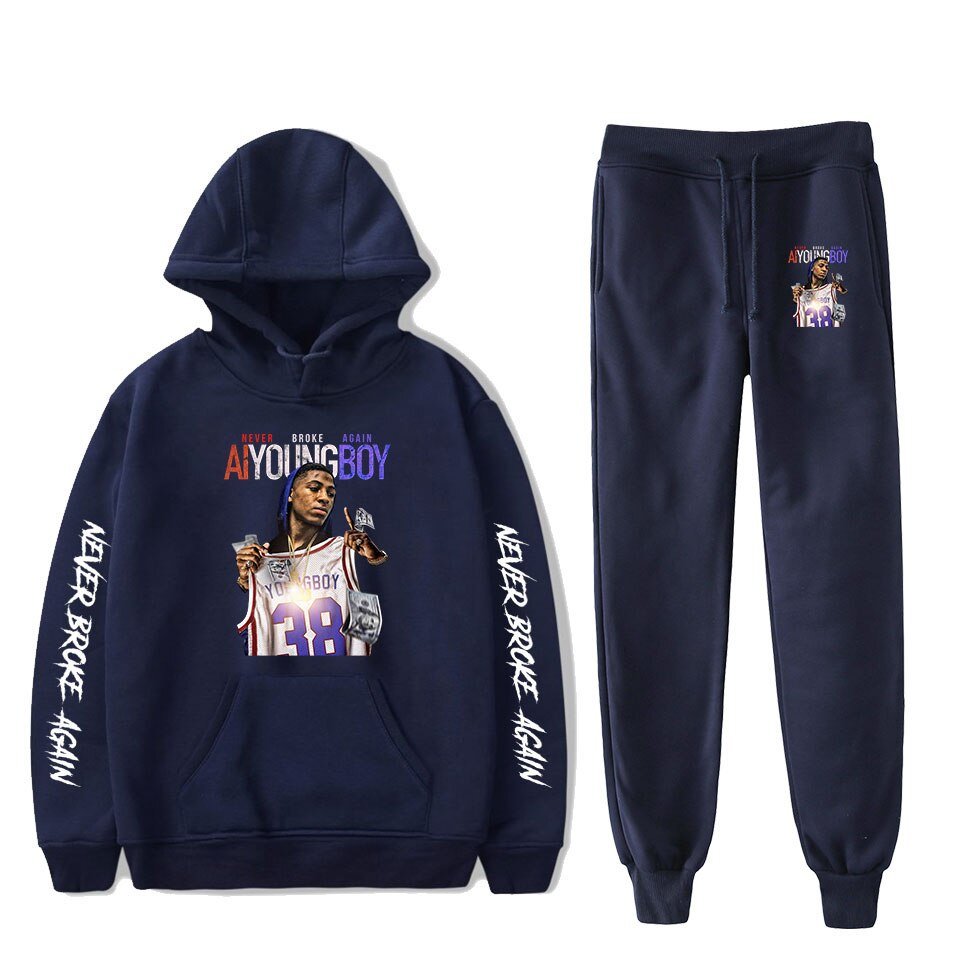 Hot Youngboy Nooit Brak Weer Mode Lange Mouwen Hooded Sweater 2Pcs Vrouwen/Mannen Trainingspak Hoodies Broek Hip hop Sport Pak