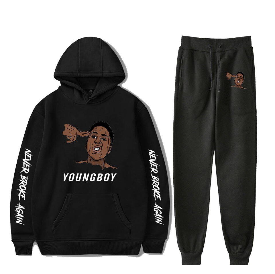 Hot Youngboy Nooit Brak Weer Mode Lange Mouwen Hooded Sweater 2Pcs Vrouwen/Mannen Trainingspak Hoodies Broek Hip hop Sport Pak