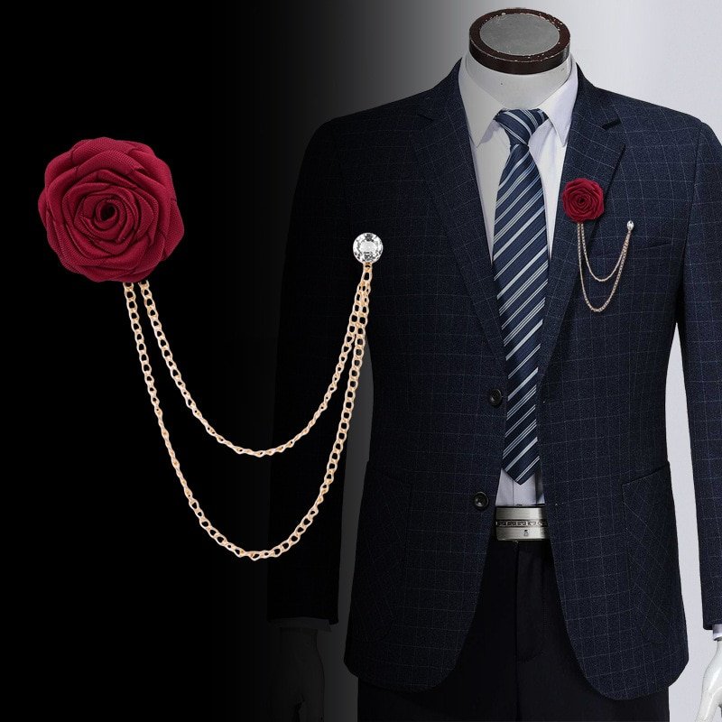 Koreaanse Bruidegom Bruiloft Broches Doek Art Hand-Made Rose Bloem Broche Revers Pin Badge Kwastje Ketting Mannen Pak accessoires
