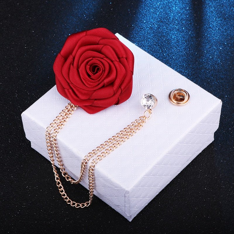 Koreaanse Bruidegom Bruiloft Broches Doek Art Hand-Made Rose Bloem Broche Revers Pin Badge Kwastje Ketting Mannen Pak accessoires