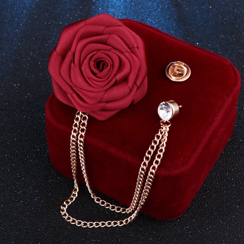 Koreaanse Bruidegom Bruiloft Broches Doek Art Hand-Made Rose Bloem Broche Revers Pin Badge Kwastje Ketting Mannen Pak accessoires