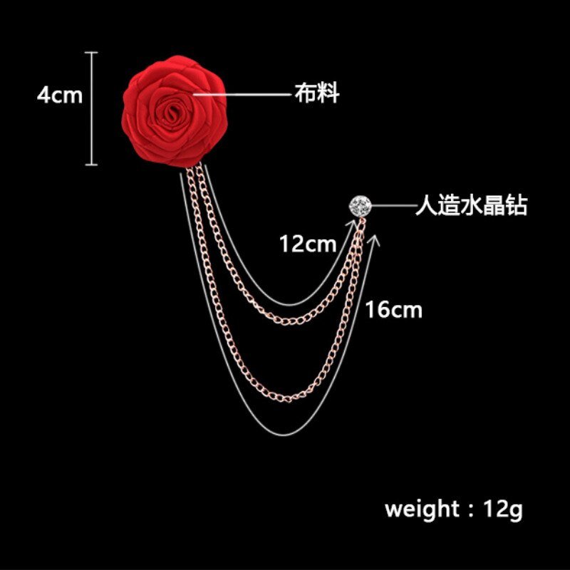 Koreaanse Bruidegom Bruiloft Broches Doek Art Hand-Made Rose Bloem Broche Revers Pin Badge Kwastje Ketting Mannen Pak accessoires