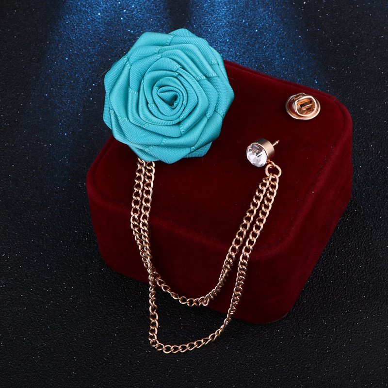 Koreaanse Bruidegom Bruiloft Broches Doek Art Hand-Made Rose Bloem Broche Revers Pin Badge Kwastje Ketting Mannen Pak accessoires