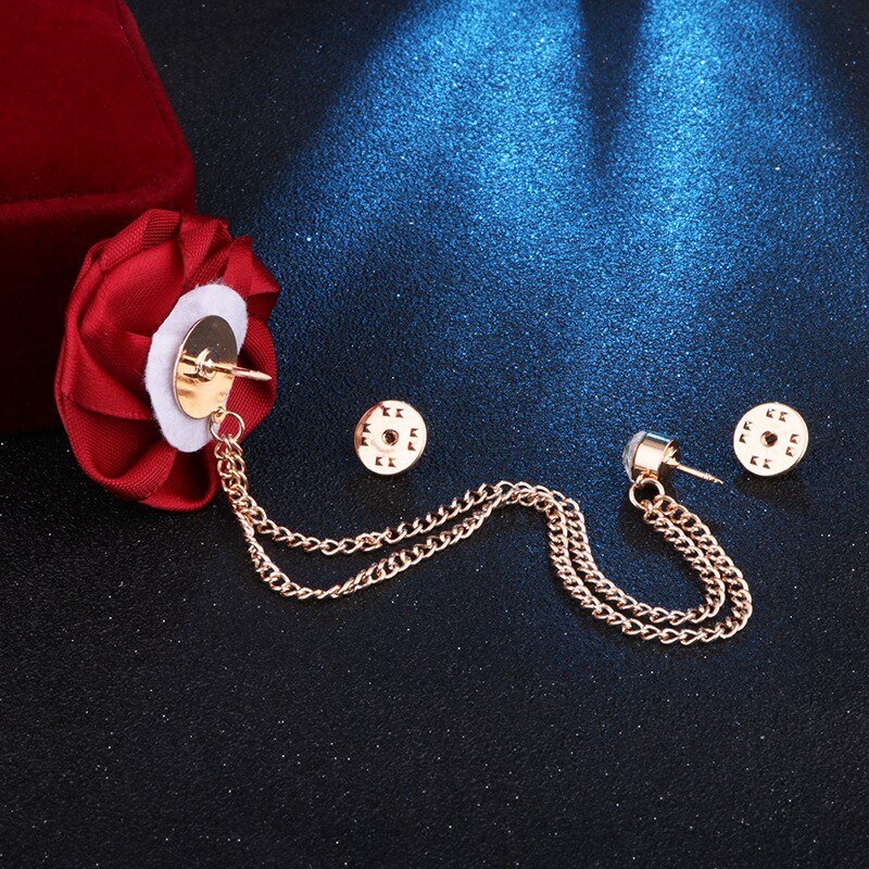 Koreaanse Bruidegom Bruiloft Broches Doek Art Hand-Made Rose Bloem Broche Revers Pin Badge Kwastje Ketting Mannen Pak accessoires