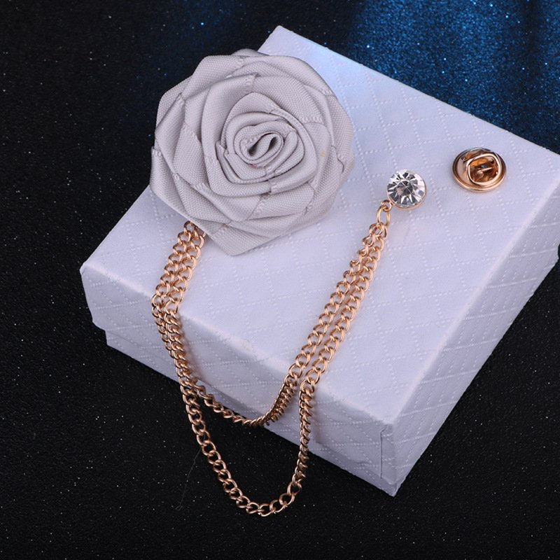 Koreaanse Bruidegom Bruiloft Broches Doek Art Hand-Made Rose Bloem Broche Revers Pin Badge Kwastje Ketting Mannen Pak accessoires