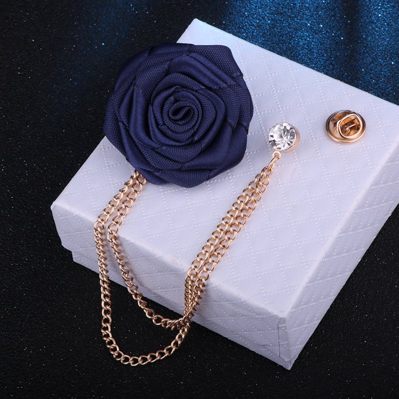 Koreaanse Bruidegom Bruiloft Broches Doek Art Hand-Made Rose Bloem Broche Revers Pin Badge Kwastje Ketting Mannen Pak accessoires