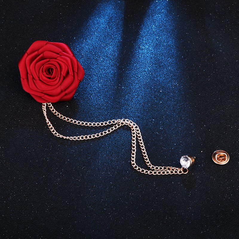 Koreaanse Bruidegom Bruiloft Broches Doek Art Hand-Made Rose Bloem Broche Revers Pin Badge Kwastje Ketting Mannen Pak accessoires