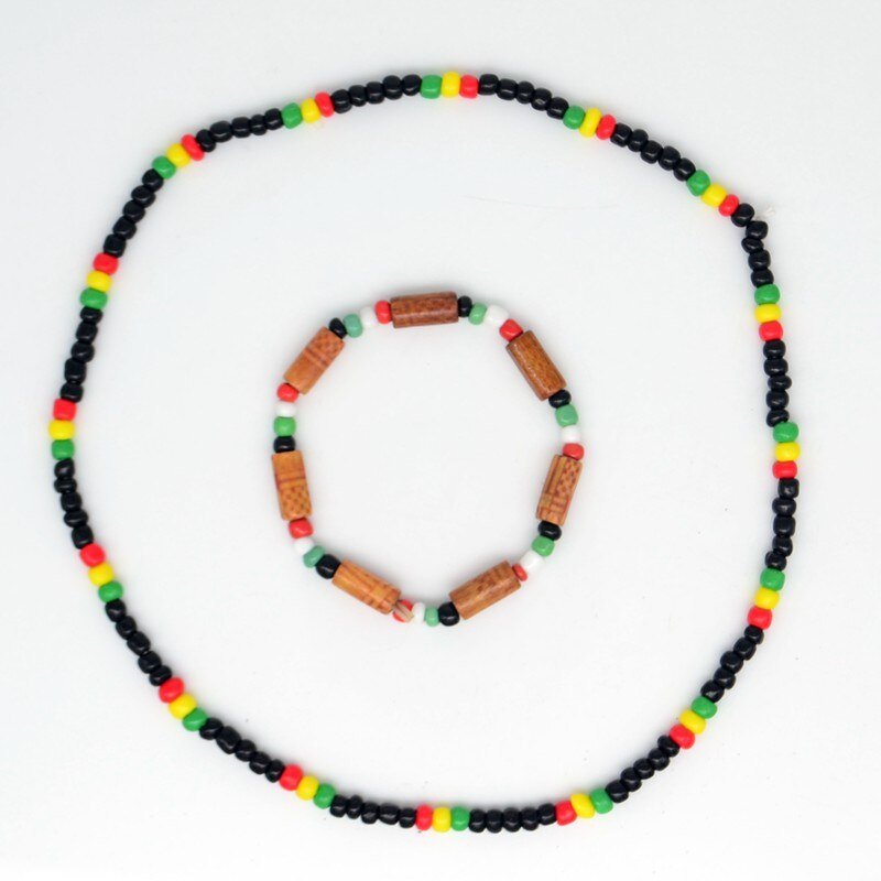 Rasta Reggae Punk Hiphop Glas Zaad Kralen Ketting En Armband Sieraden Set Elastische Stretch Kettingen Mode-sieraden
