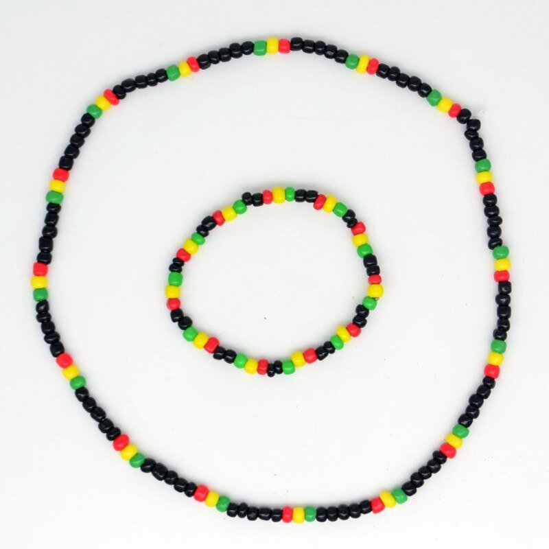 Rasta Reggae Punk Hiphop Glas Zaad Kralen Ketting En Armband Sieraden Set Elastische Stretch Kettingen Mode-sieraden