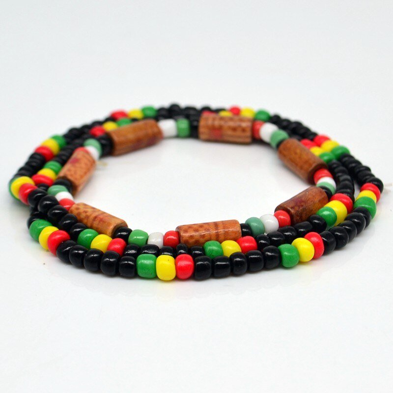 Rasta Reggae Punk Hiphop Glas Zaad Kralen Ketting En Armband Sieraden Set Elastische Stretch Kettingen Mode-sieraden