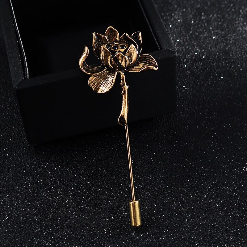 Oude Persoonlijkheid Lotus Bloem Broche Overhemd Revers Pin Pak Corsage Lange Naald Pins En Broches Voor Vrouwen En Mannen Accessoires