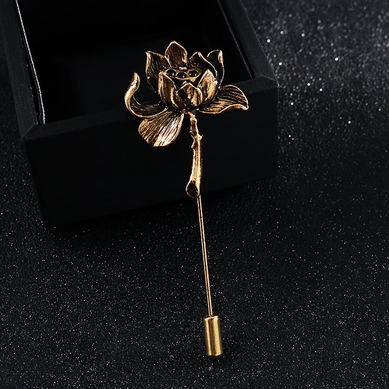 Oude Persoonlijkheid Lotus Bloem Broche Overhemd Revers Pin Pak Corsage Lange Naald Pins En Broches Voor Vrouwen En Mannen Accessoires