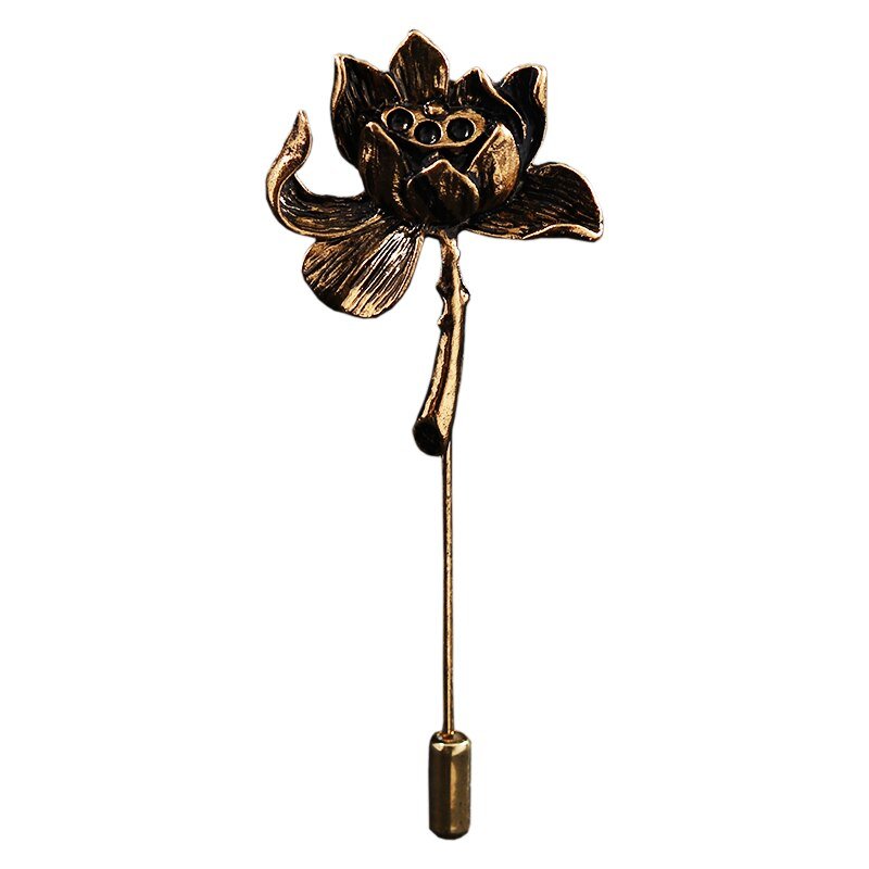 Oude Persoonlijkheid Lotus Bloem Broche Overhemd Revers Pin Pak Corsage Lange Naald Pins En Broches Voor Vrouwen En Mannen Accessoires
