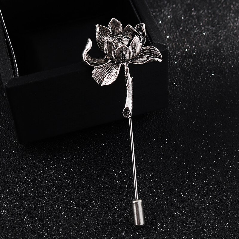 Oude Persoonlijkheid Lotus Bloem Broche Overhemd Revers Pin Pak Corsage Lange Naald Pins En Broches Voor Vrouwen En Mannen Accessoires