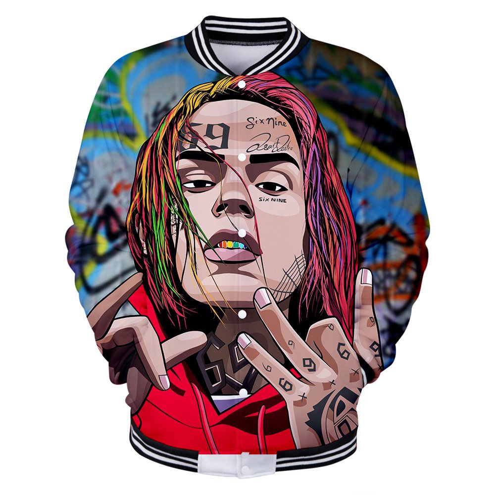 Wintet Mens Bomber Jassen 2019 Hip Hop Rapper Tekashi 69 6ix9ine 3D Baseball Jas Mannelijke Vrouwelijke Tekashi69 Mannen Hoodie Sweatshirt