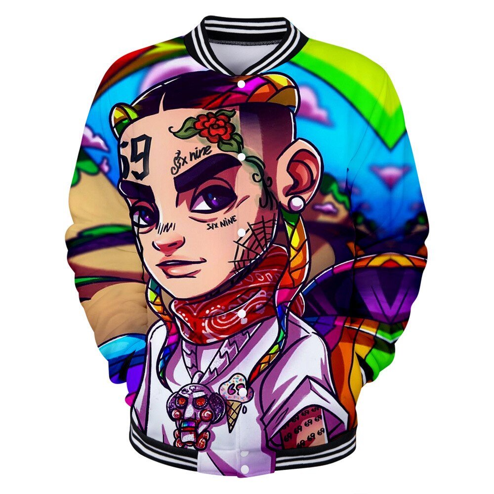 Wintet Mens Bomber Jassen 2019 Hip Hop Rapper Tekashi 69 6ix9ine 3D Baseball Jas Mannelijke Vrouwelijke Tekashi69 Mannen Hoodie Sweatshirt