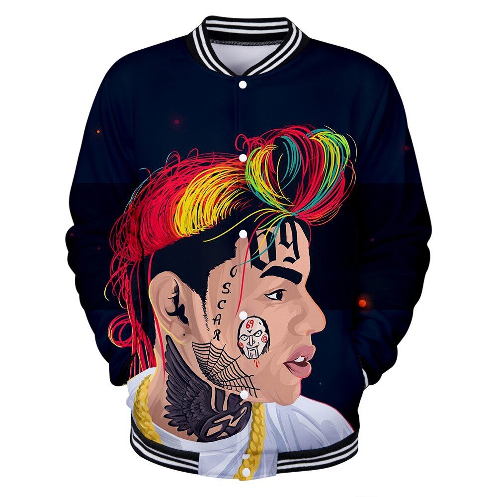 Wintet Mens Bomber Jassen 2019 Hip Hop Rapper Tekashi 69 6ix9ine 3D Baseball Jas Mannelijke Vrouwelijke Tekashi69 Mannen Hoodie Sweatshirt