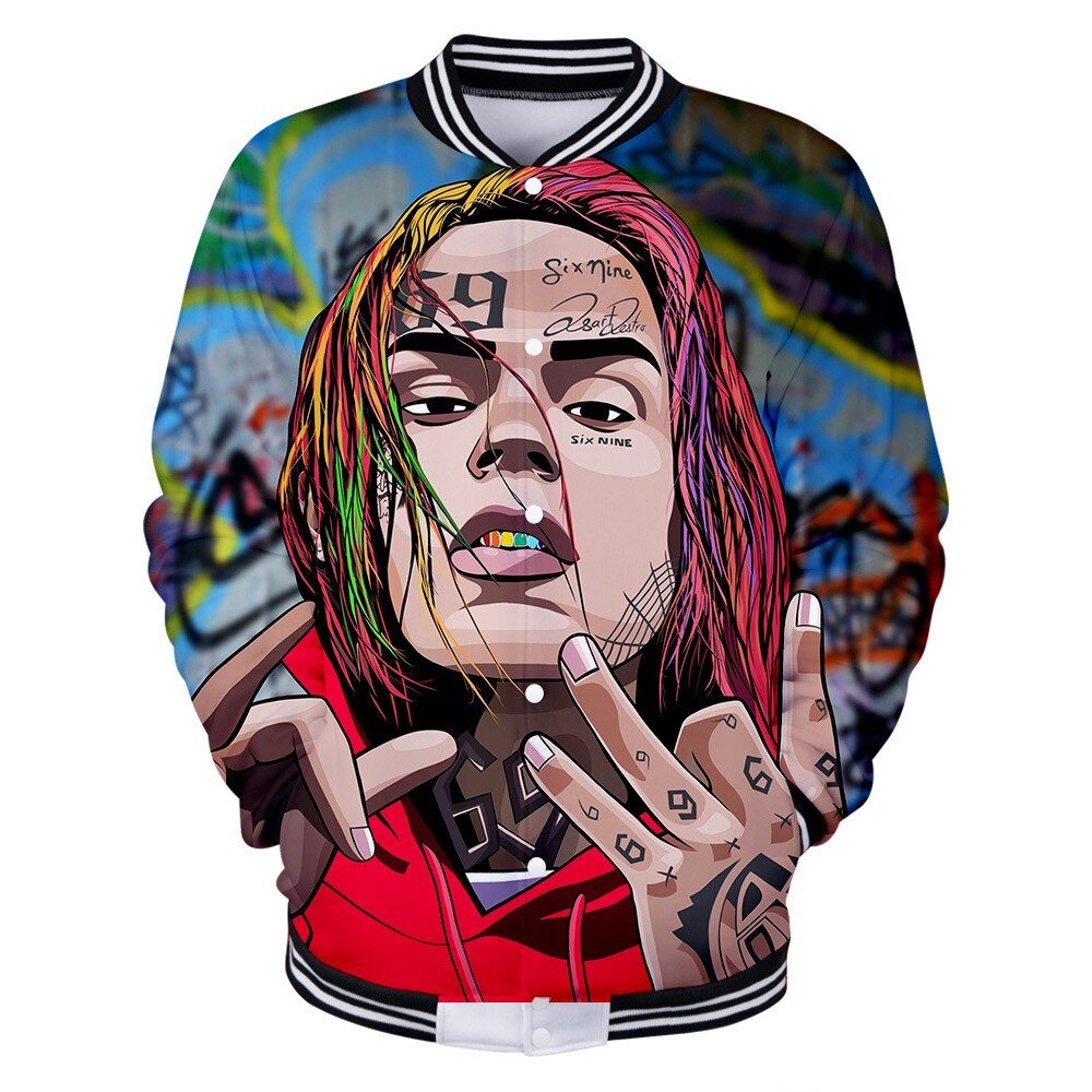 Wintet Mens Bomber Jassen 2019 Hip Hop Rapper Tekashi 69 6ix9ine 3D Baseball Jas Mannelijke Vrouwelijke Tekashi69 Mannen Hoodie Sweatshirt