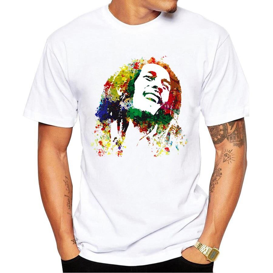 Vogue Mannen Muziek Stijl T-shirt Bob Marley Gedrukt Kroean Tops Wit Mens Homme Merk Kleding Hip Hop Tee Casual camiseta Mujer