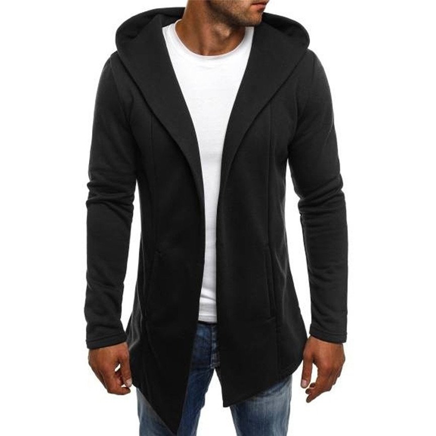 Casual mannen Jassen Mannen Splicing Hooded Solid Trenchcoat Jas Vest Met Lange Mouwen Uitloper Blouse Man Jas # FU