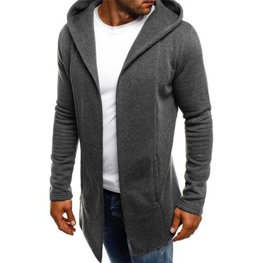 Casual mannen Jassen Mannen Splicing Hooded Solid Trenchcoat Jas Vest Met Lange Mouwen Uitloper Blouse Man Jas # FU