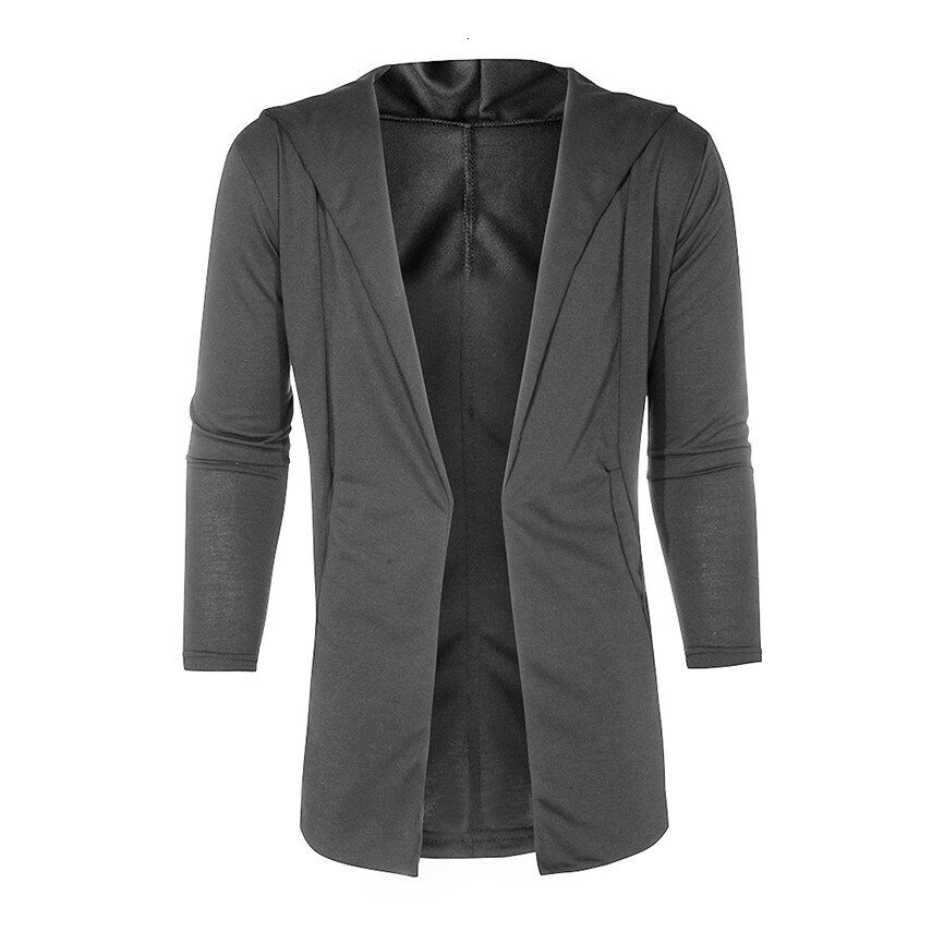 Casual mannen Jassen Mannen Splicing Hooded Solid Trenchcoat Jas Vest Met Lange Mouwen Uitloper Blouse Man Jas # FU