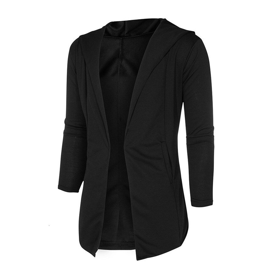Casual mannen Jassen Mannen Splicing Hooded Solid Trenchcoat Jas Vest Met Lange Mouwen Uitloper Blouse Man Jas # FU