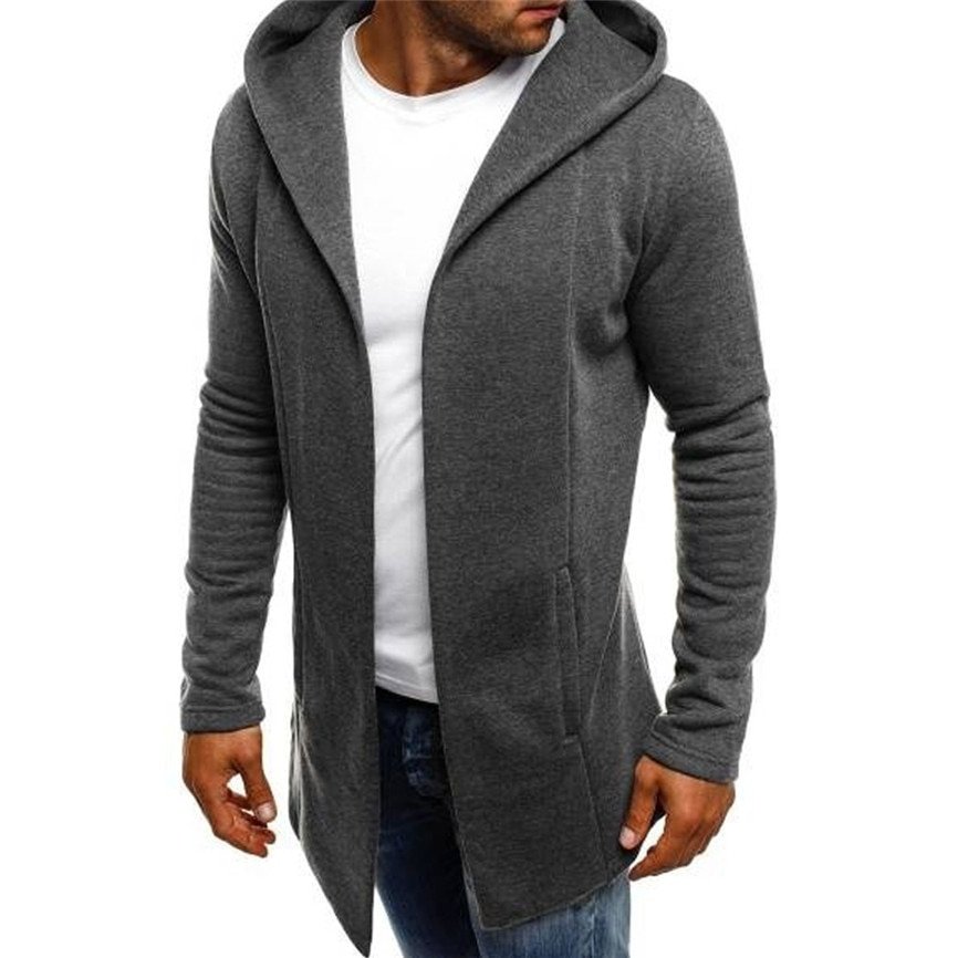 Casual mannen Jassen Mannen Splicing Hooded Solid Trenchcoat Jas Vest Met Lange Mouwen Uitloper Blouse Man Jas # FU